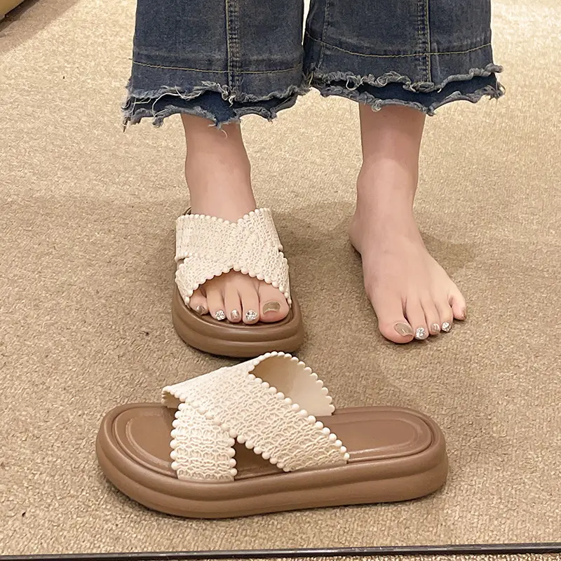 Sunflower Fashion Women's Slippers Fairy Style Travel Outdoor Wear Cross Flower Princess Style Platform Sandals Wedge Heel