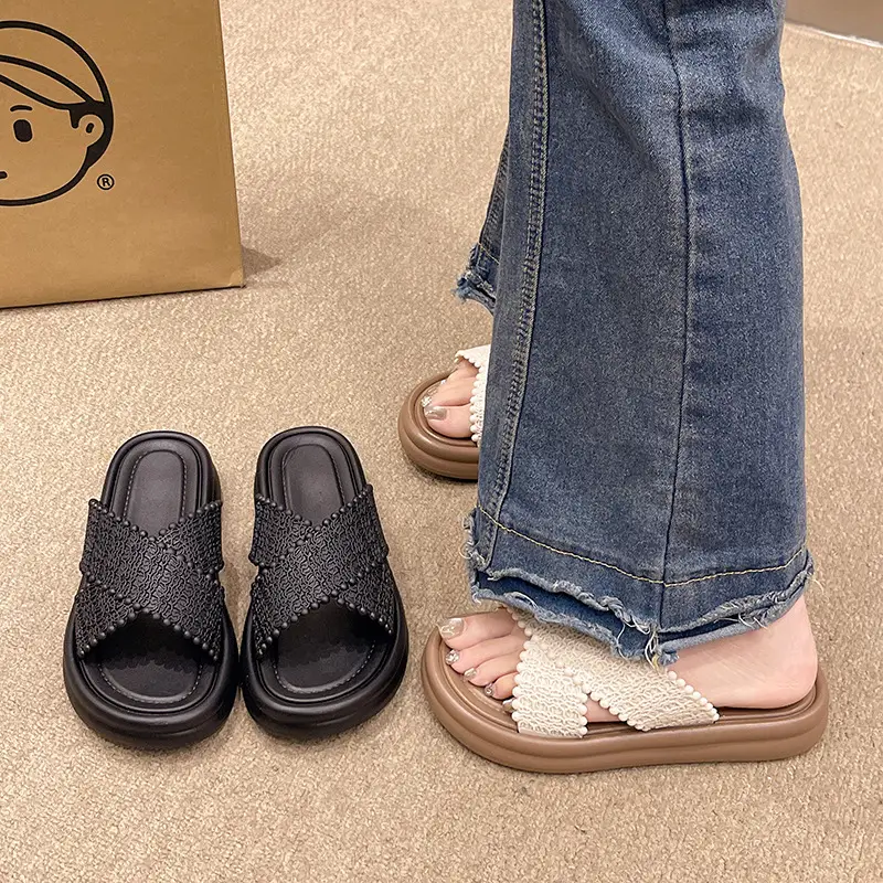 Sunflower Fashion Women's Slippers Fairy Style Travel Outdoor Wear Cross Flower Princess Style Platform Sandals Wedge Heel