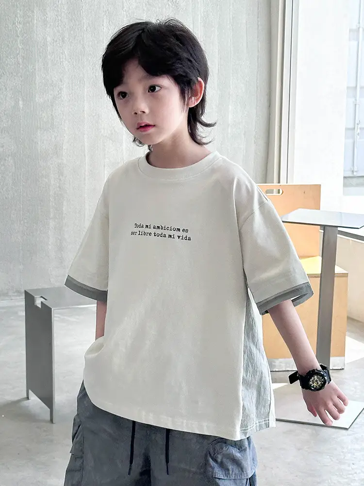 Boys Cotton Short Sleeve Summer T-Shirt White Grey