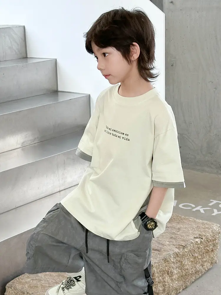 Boys Cotton Short Sleeve Summer T-Shirt White Grey