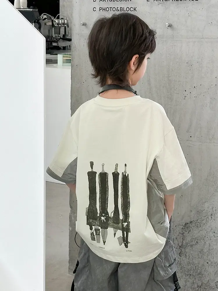 Boys Cotton Short Sleeve Summer T-Shirt White Grey