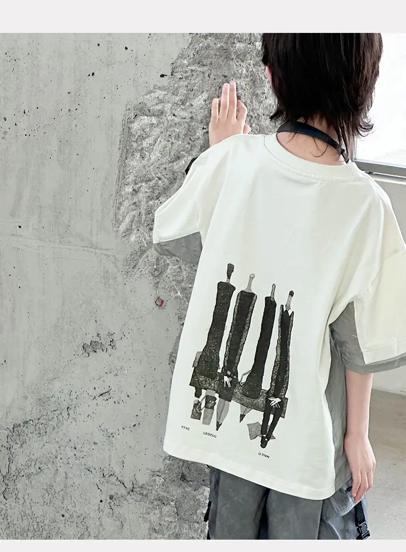 Boys Cotton Short Sleeve Summer T-Shirt White Grey — feature 15
