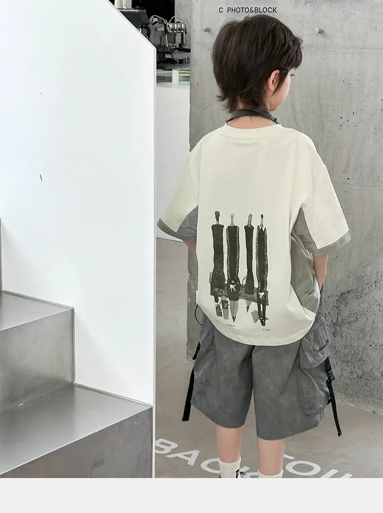 Boys Cotton Short Sleeve Summer T-Shirt White Grey — feature 16