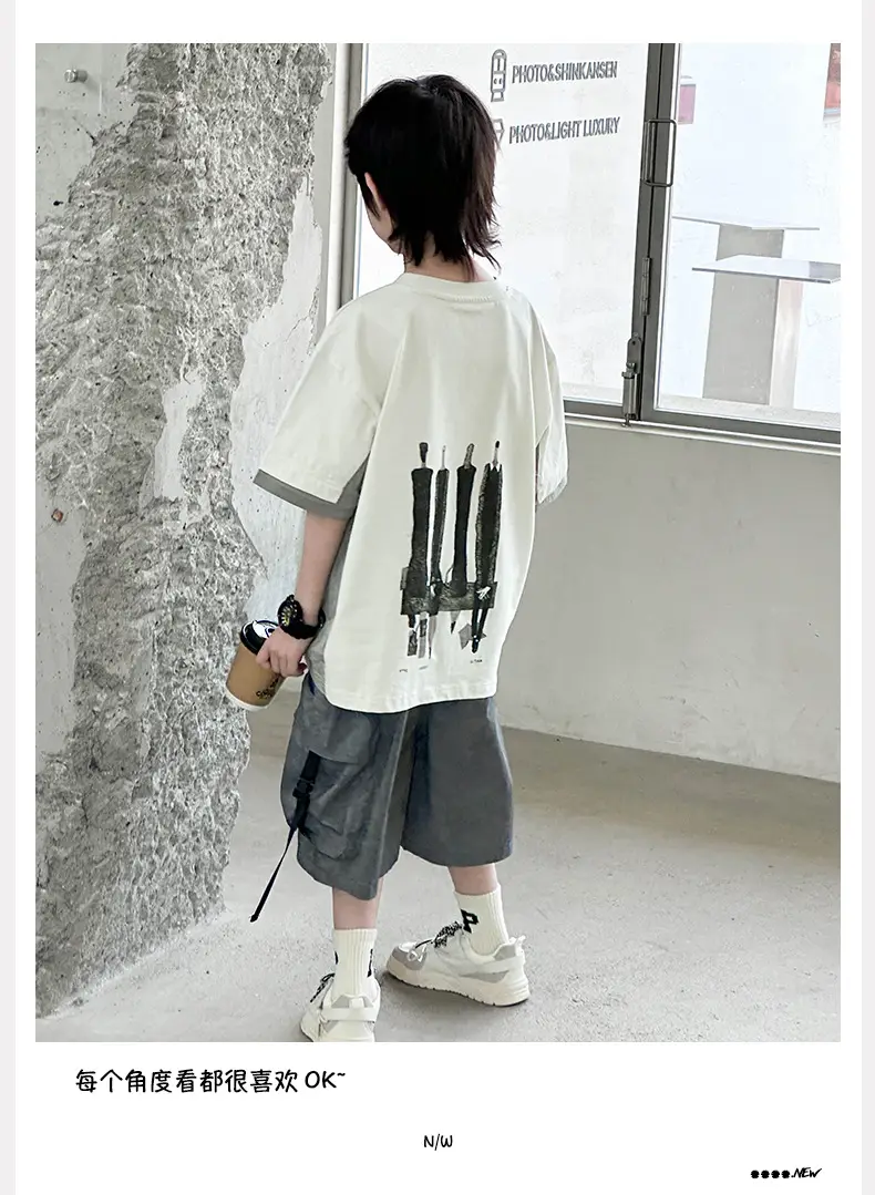 Boys Cotton Short Sleeve Summer T-Shirt White Grey — feature 5