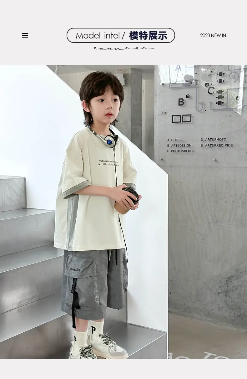 Boys Cotton Short Sleeve Summer T-Shirt White Grey — feature 8