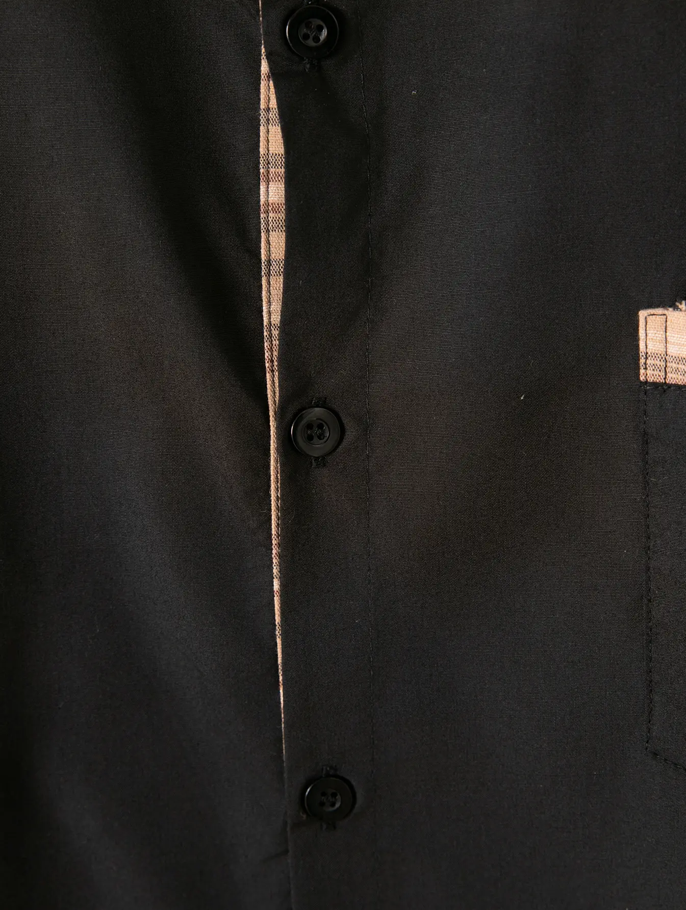 Men's Blue Cotton Linen Button Shirt with Plaid Sleeves — feature 8