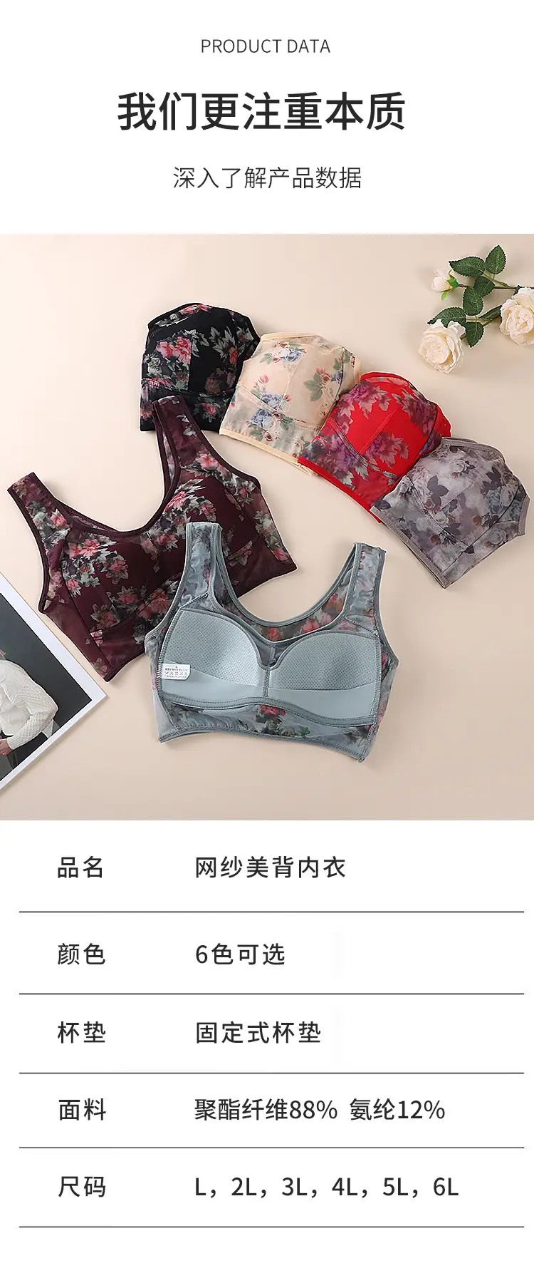 Vintage Floral One-Piece Chest Pad Non-Breasted Ice Silk — feature 17