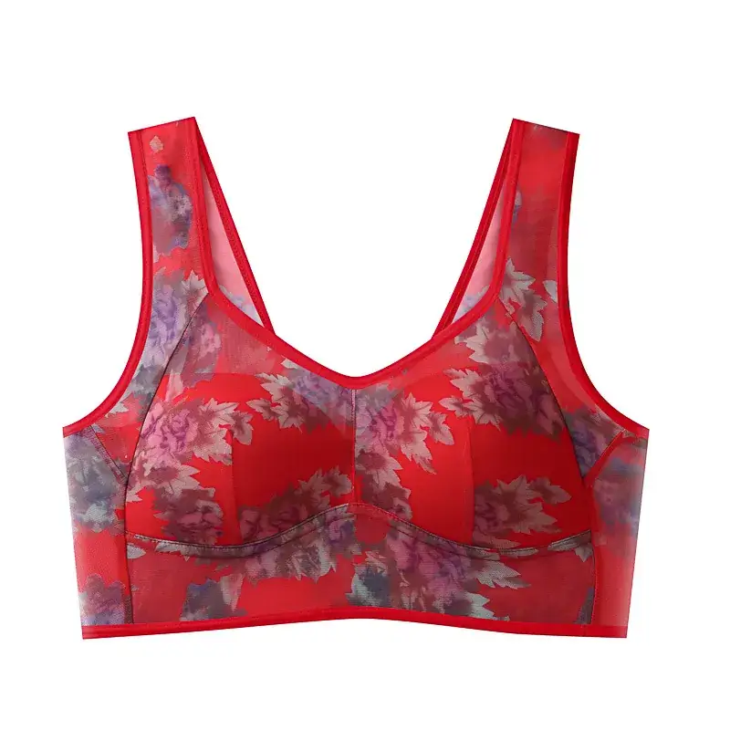 Vintage Floral One-Piece Chest Pad Non-Breasted Ice Silk - Image 3