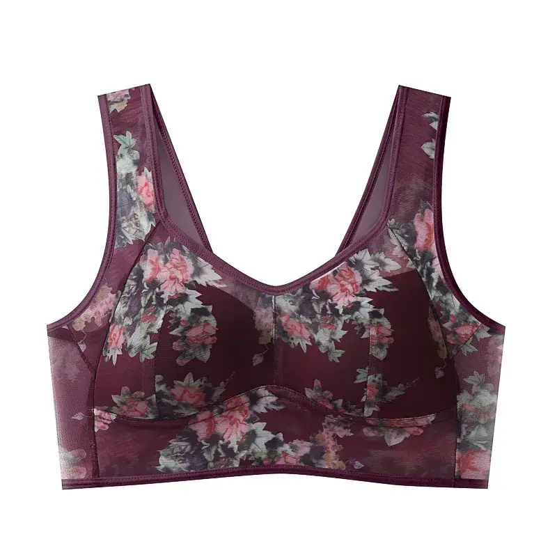 Vintage Floral One-Piece Chest Pad Non-Breasted Ice Silk - Image 4