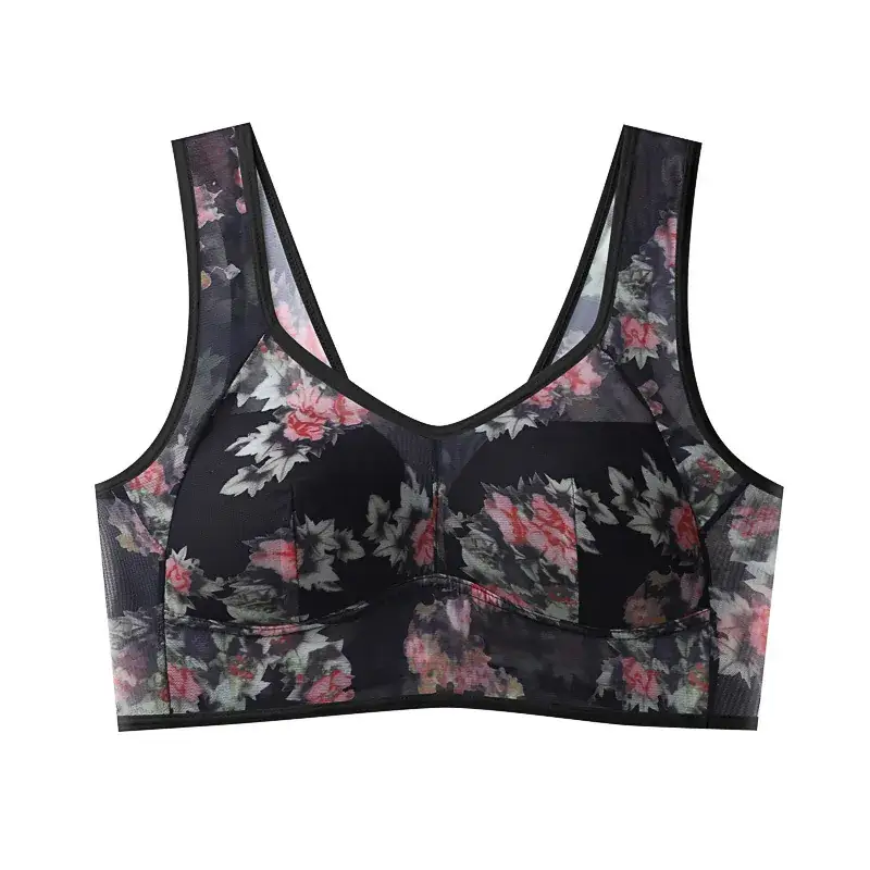 Vintage Floral One-Piece Chest Pad Non-Breasted Ice Silk - Image 6