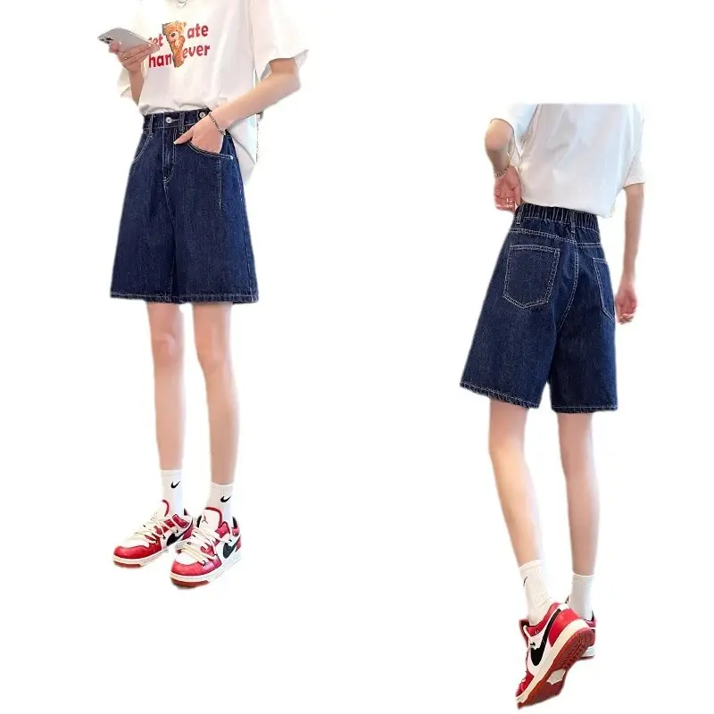 Dark Blue Denim Shorts Women Slimming High Waist