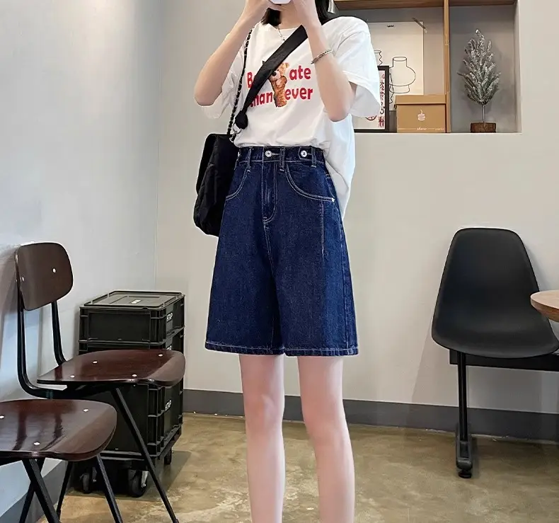 Dark Blue Denim Shorts Women Slimming High Waist — feature 28
