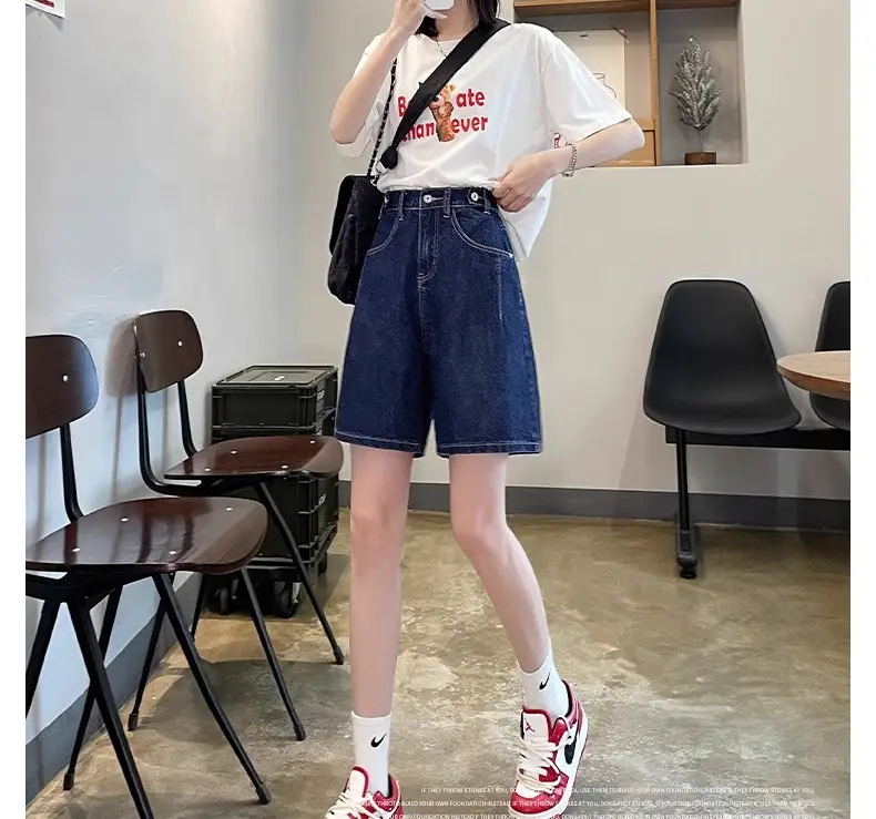 Dark Blue Denim Shorts Women Slimming High Waist — feature 4