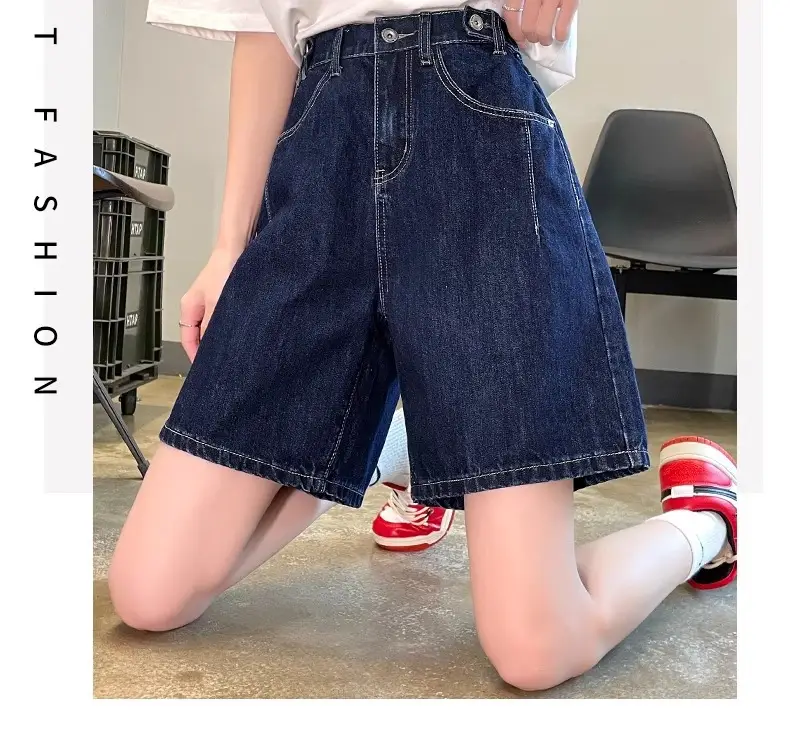 Dark Blue Denim Shorts Women Slimming High Waist — feature 9