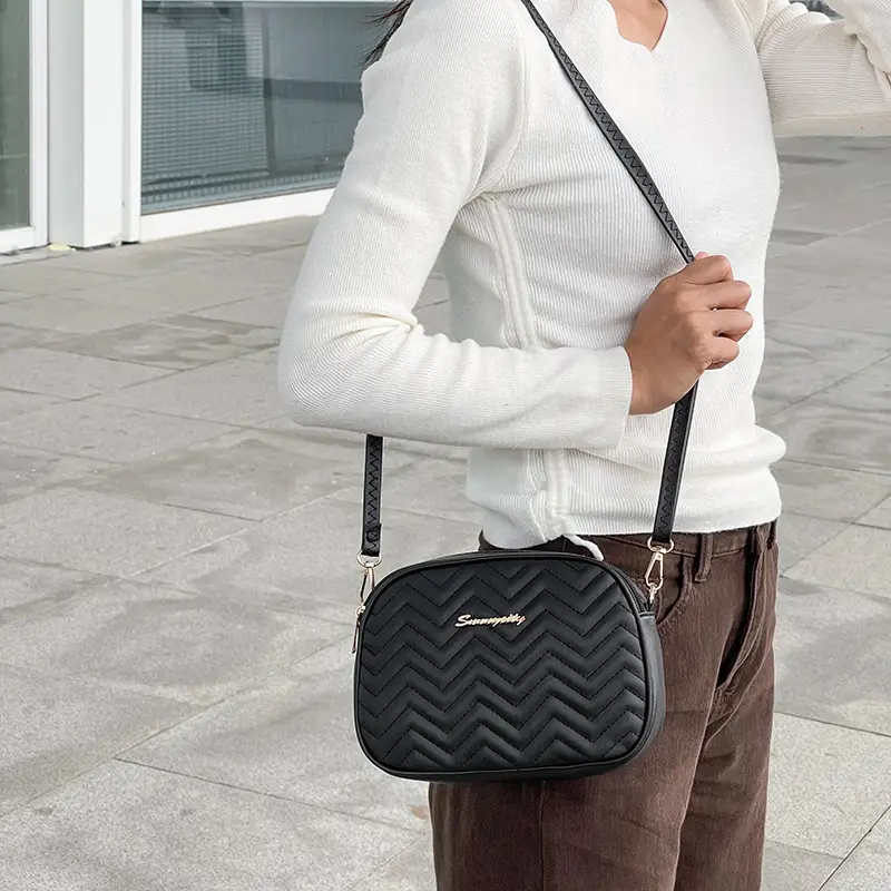 Black Quilted Cameral Bag for Women Crossbody Shoulder - Image 6