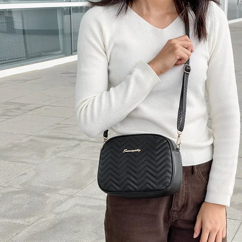 Black Quilted Cameral Bag for Women Crossbody Shoulder - Image 7