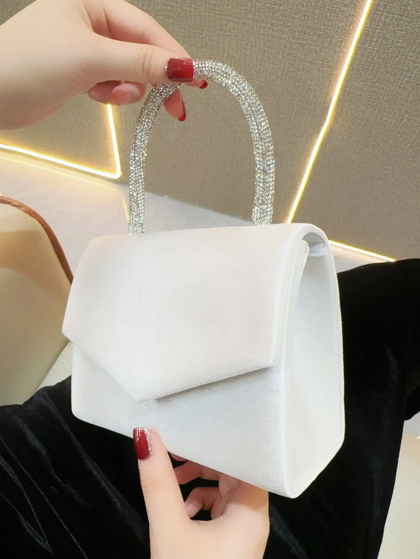 White Rhinestone Crossbody Bag for Women - Image 6