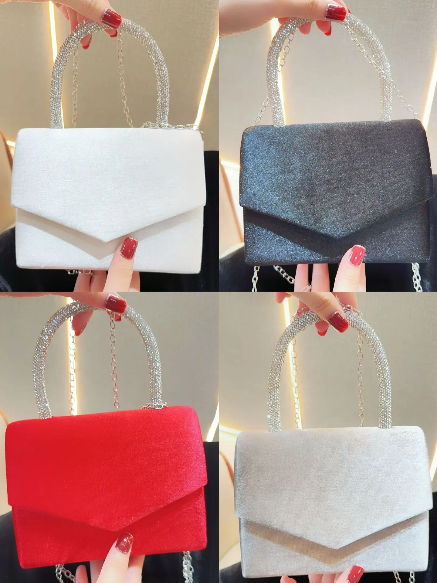 White Rhinestone Crossbody Bag for Women - Image 8