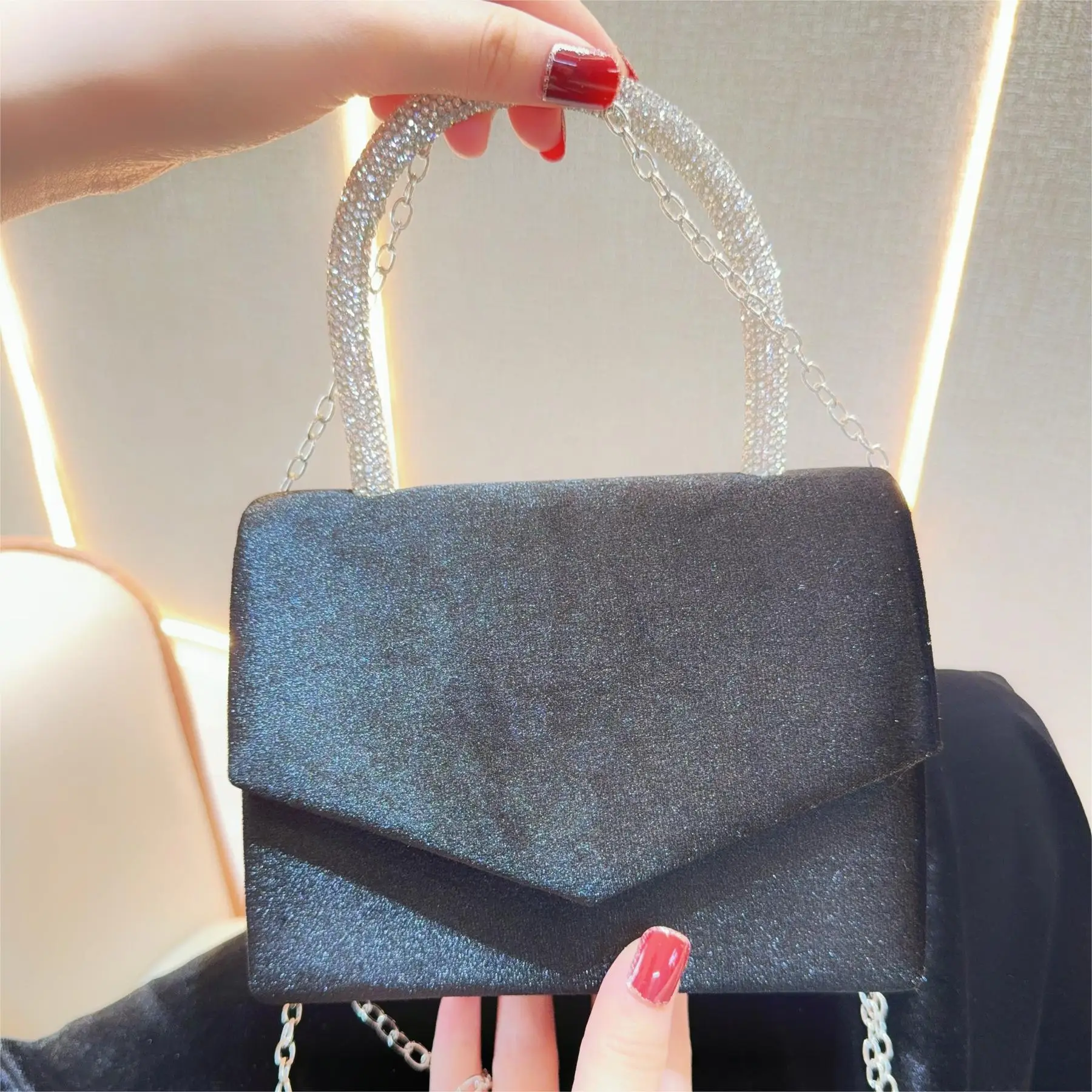 White Rhinestone Crossbody Bag for Women - Image 3