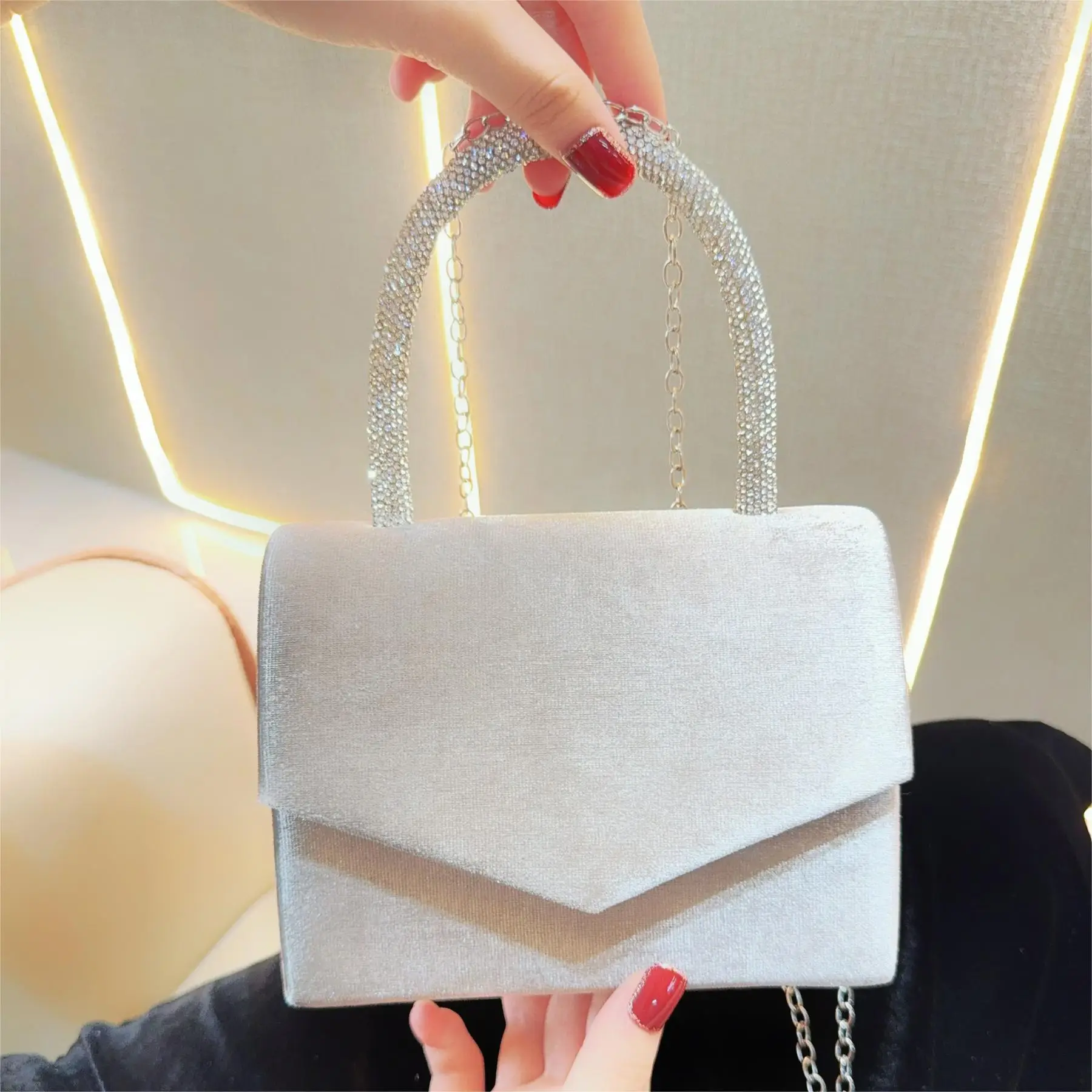 White Rhinestone Crossbody Bag for Women - Image 4