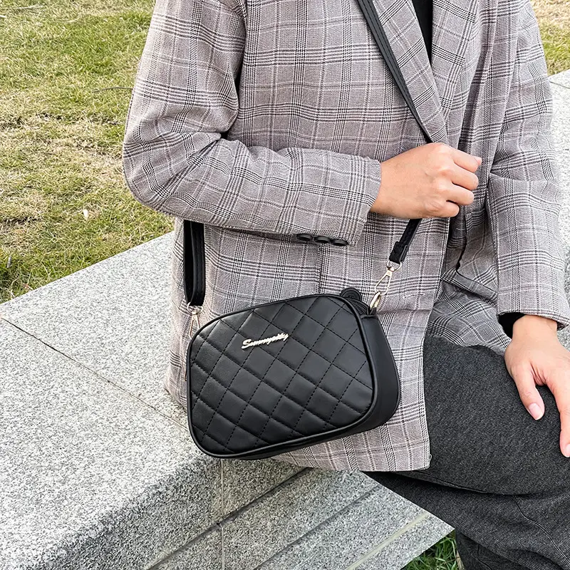 Pink Diamond Embroidered Crossbody Bag with Double Zip