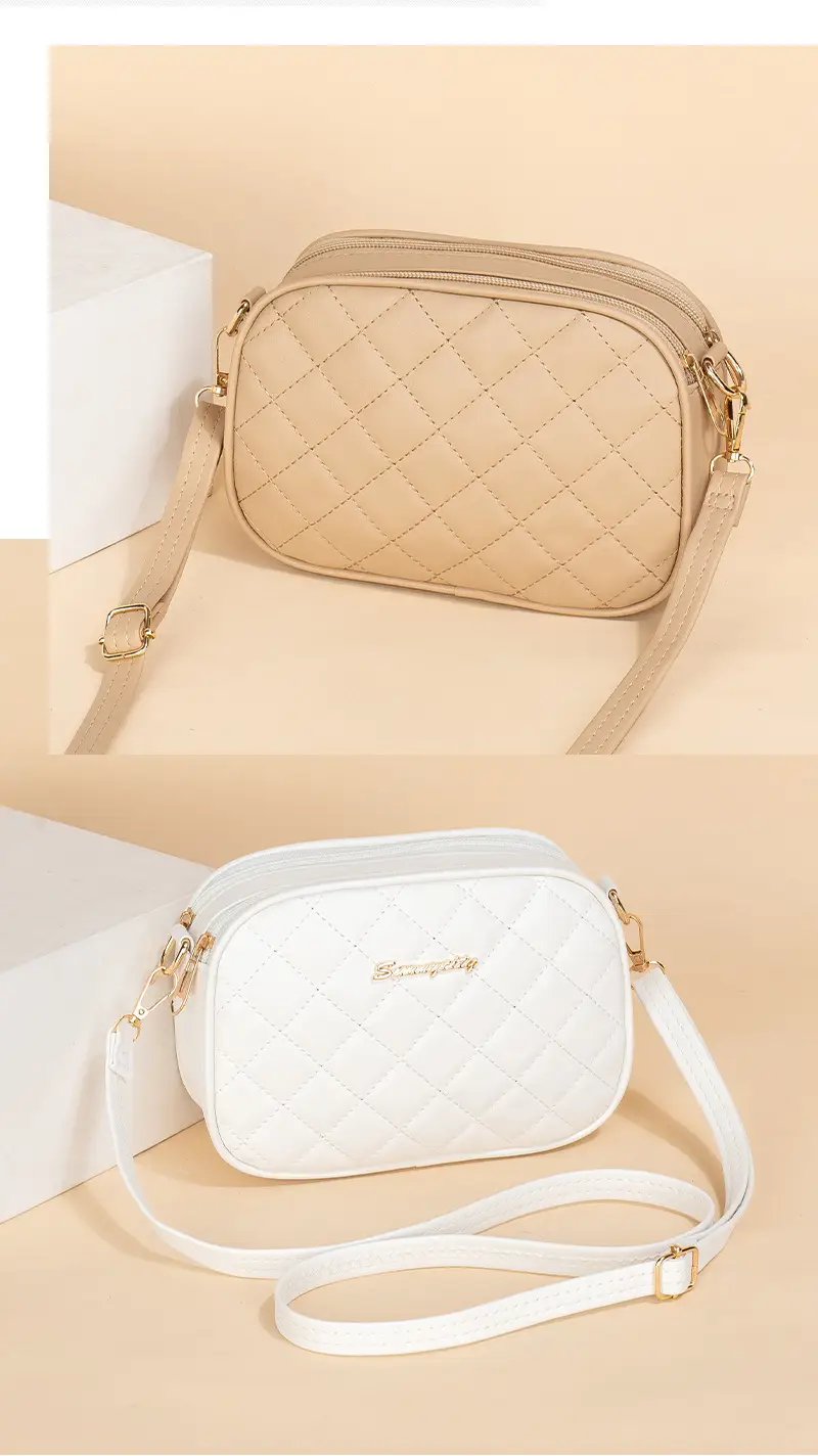 Pink Diamond Embroidered Crossbody Bag with Double Zip — feature 11