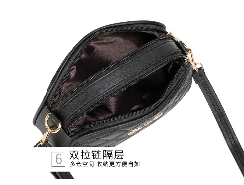 Pink Diamond Embroidered Crossbody Bag with Double Zip — feature 24