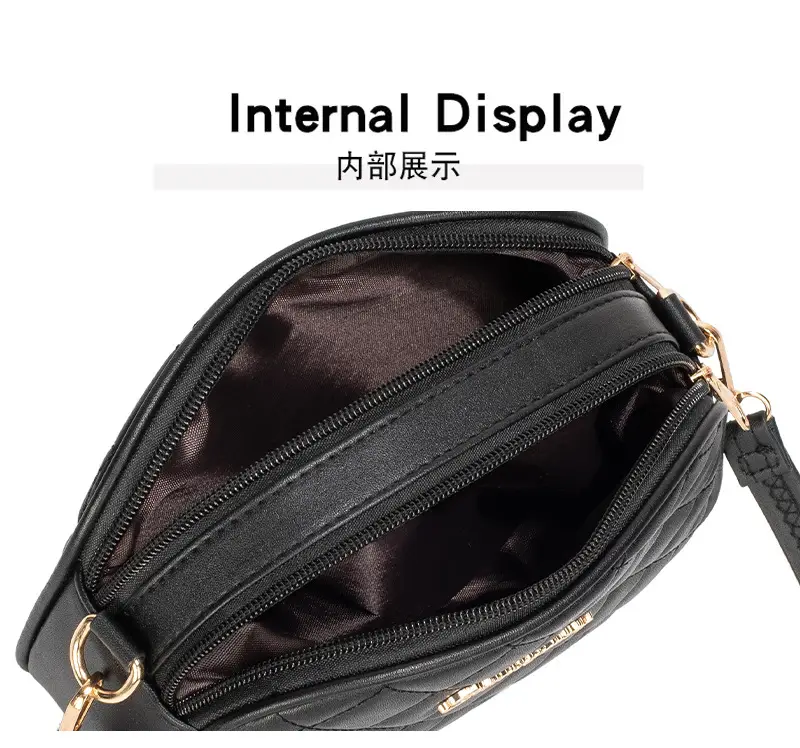 Pink Diamond Embroidered Crossbody Bag with Double Zip — feature 4