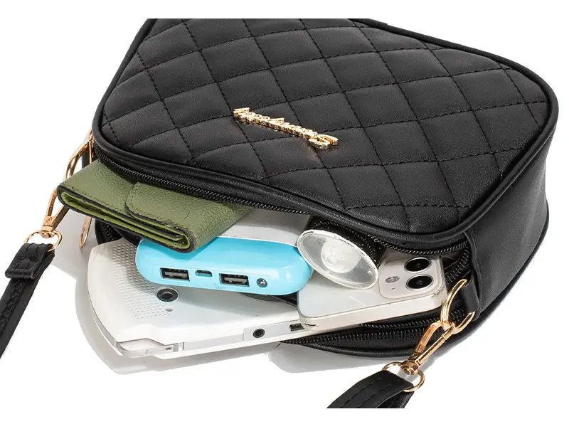 Pink Diamond Embroidered Crossbody Bag with Double Zip — feature 5