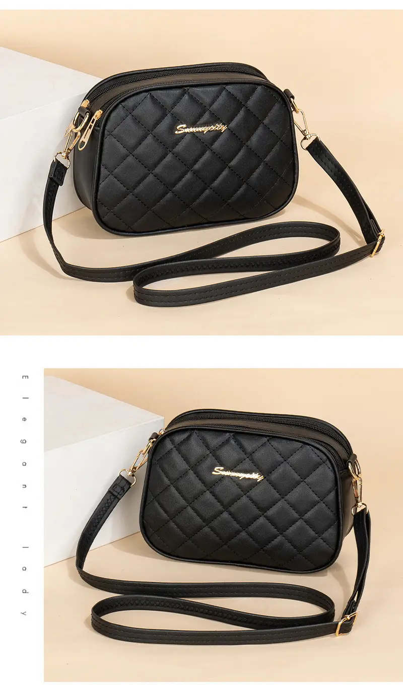 Pink Diamond Embroidered Crossbody Bag with Double Zip — feature 9