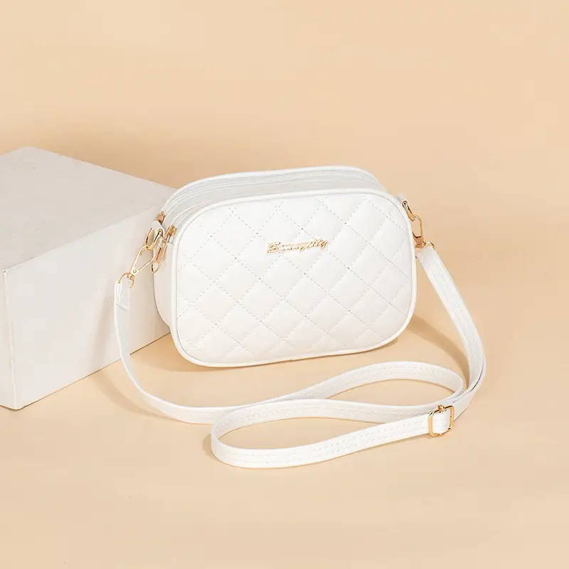 Pink Diamond Embroidered Crossbody Bag with Double Zip