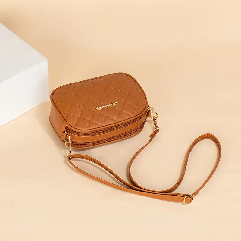 Pink Diamond Embroidered Crossbody Bag with Double Zip
