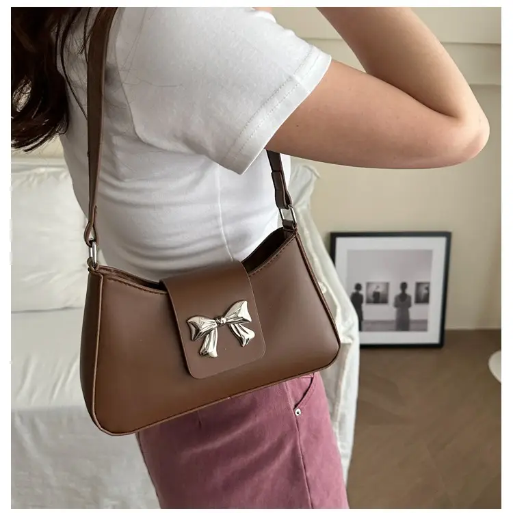 Women's Korean Style Bow Shoulder Bag Brown 2024 - Image 9