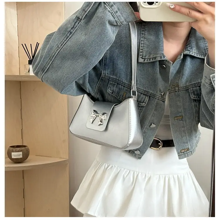 Women's Korean Style Bow Shoulder Bag Brown 2024 - Image 10