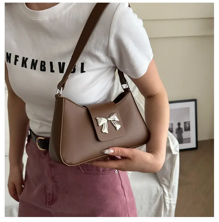 Women's Korean Style Bow Shoulder Bag Brown 2024 — feature 13
