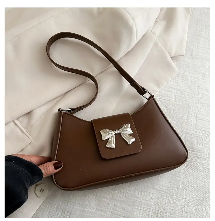 Women's Korean Style Bow Shoulder Bag Brown 2024 - Image 5