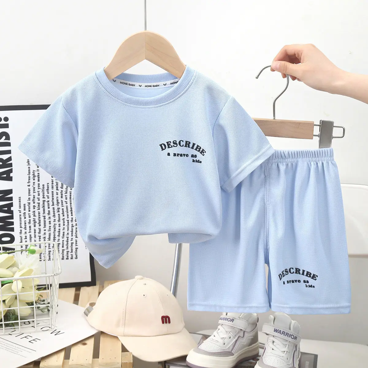 Kids Korean Style Short Sleeve T-Shirt Suit Cream - Image 7