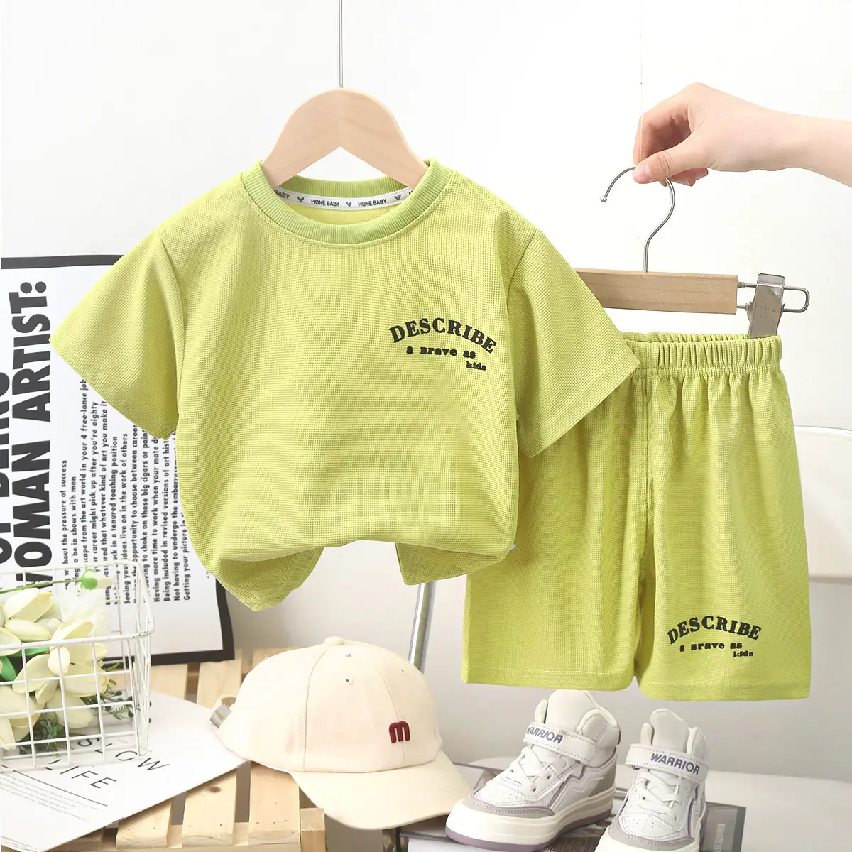 Kids Korean Style Short Sleeve T-Shirt Suit Cream - Image 8