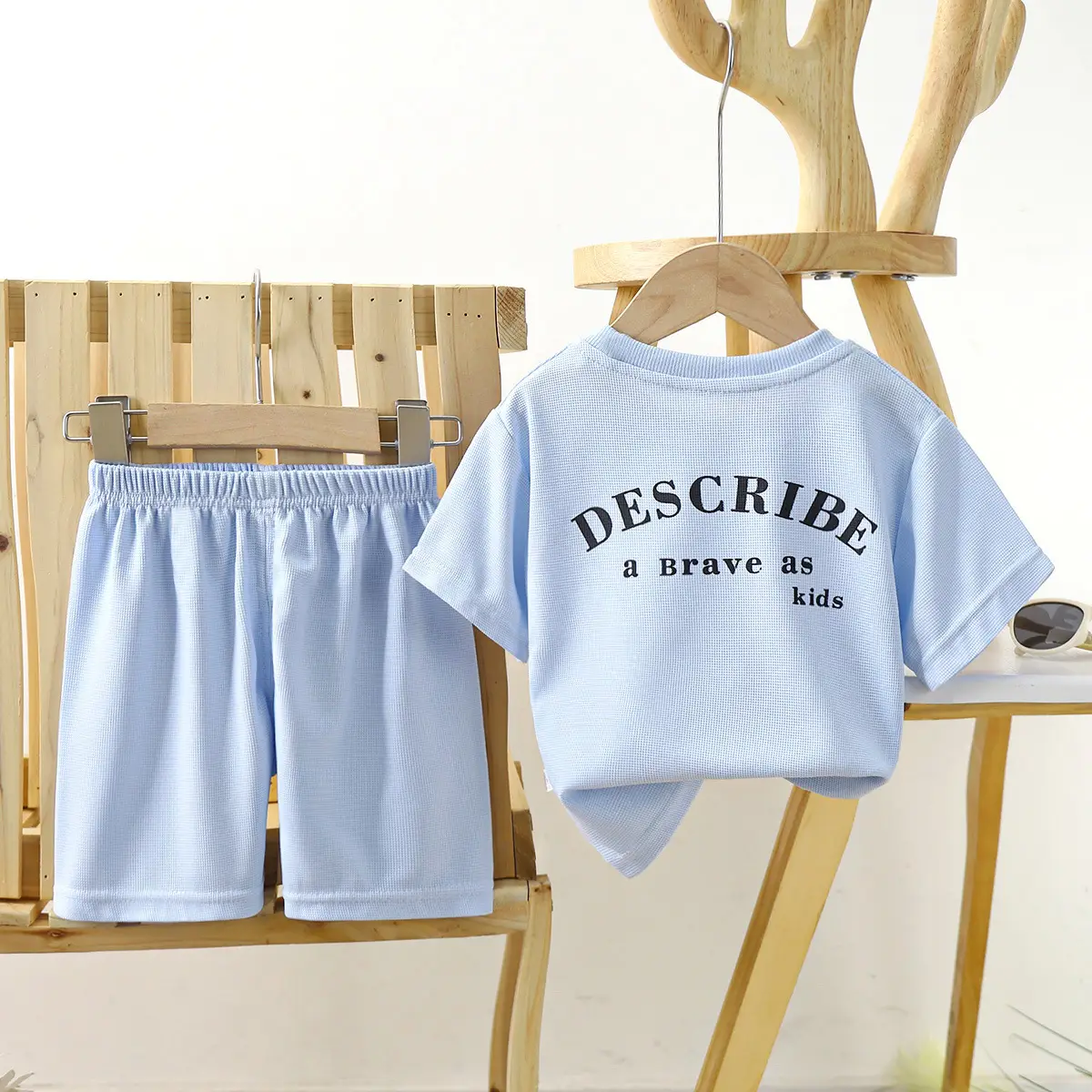Kids Korean Style Short Sleeve T-Shirt Suit Cream — feature 3