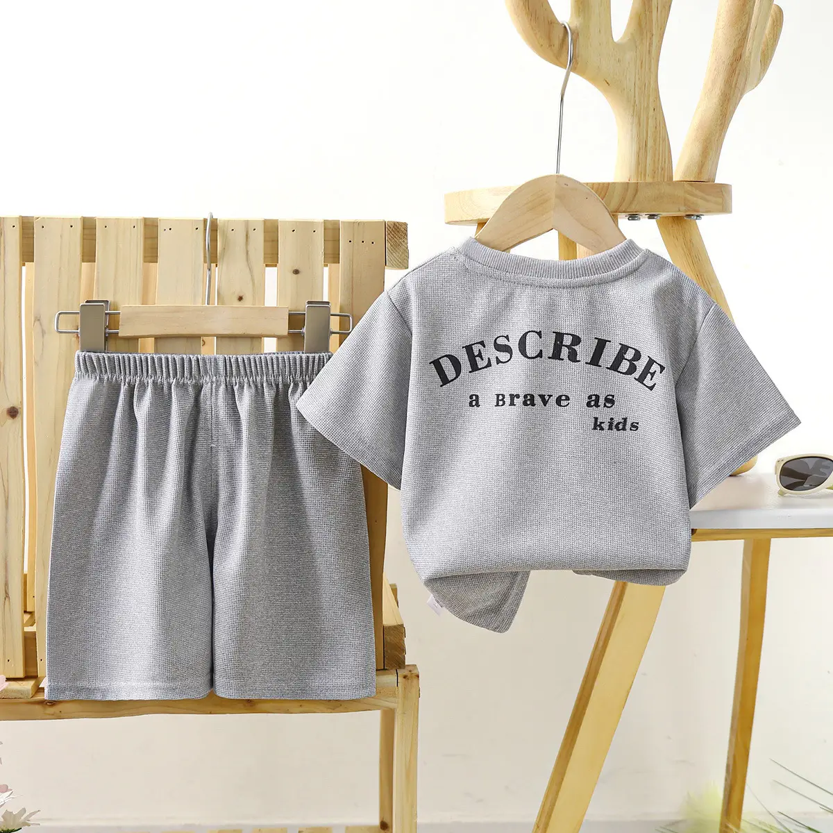 Kids Korean Style Short Sleeve T-Shirt Suit Cream — feature 4
