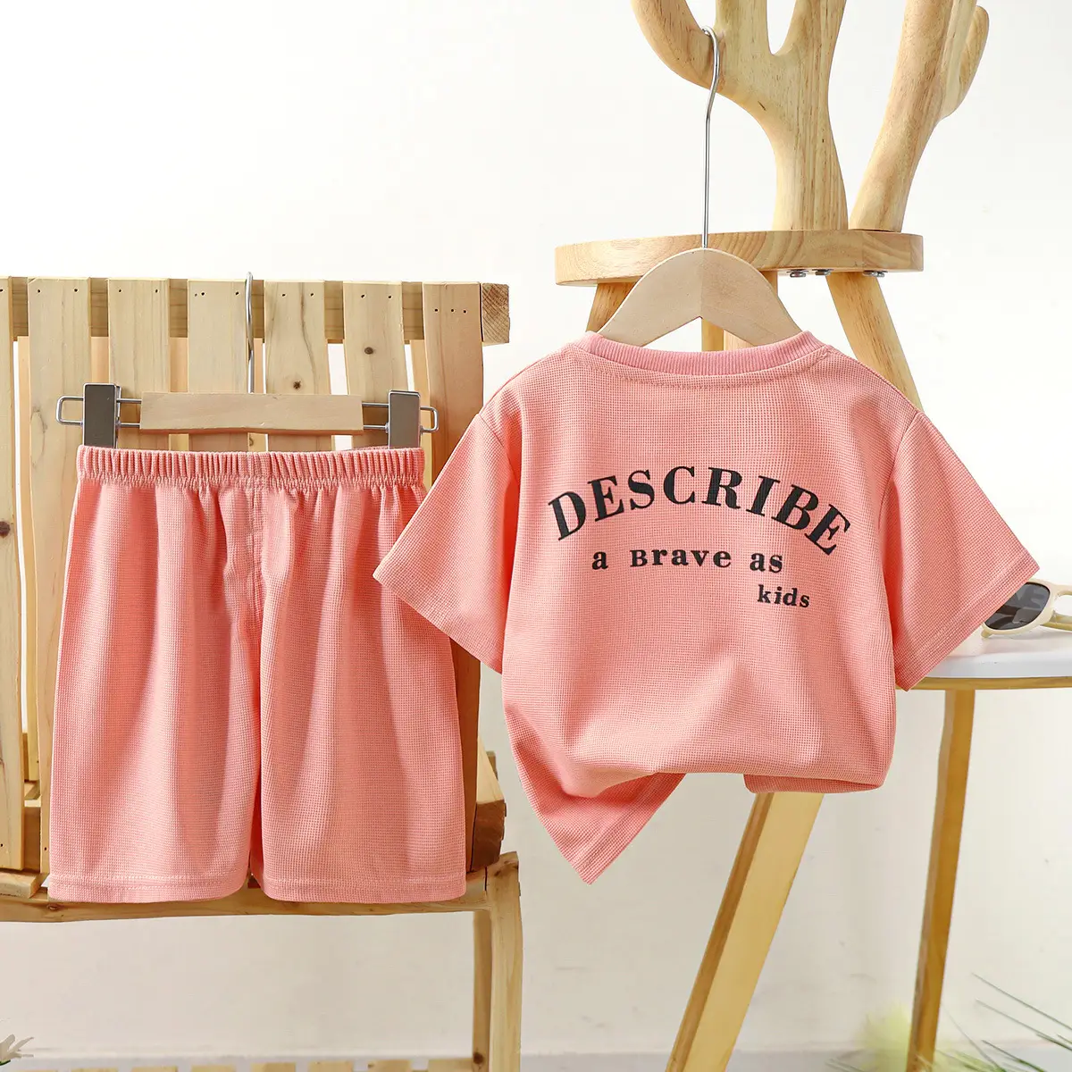 Kids Korean Style Short Sleeve T-Shirt Suit Cream - Image 5