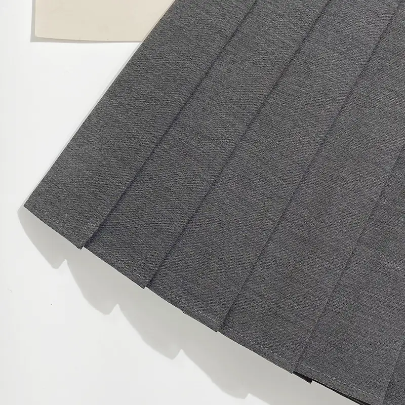 Gray Pleated Skirt with Belt for Women - Image 6