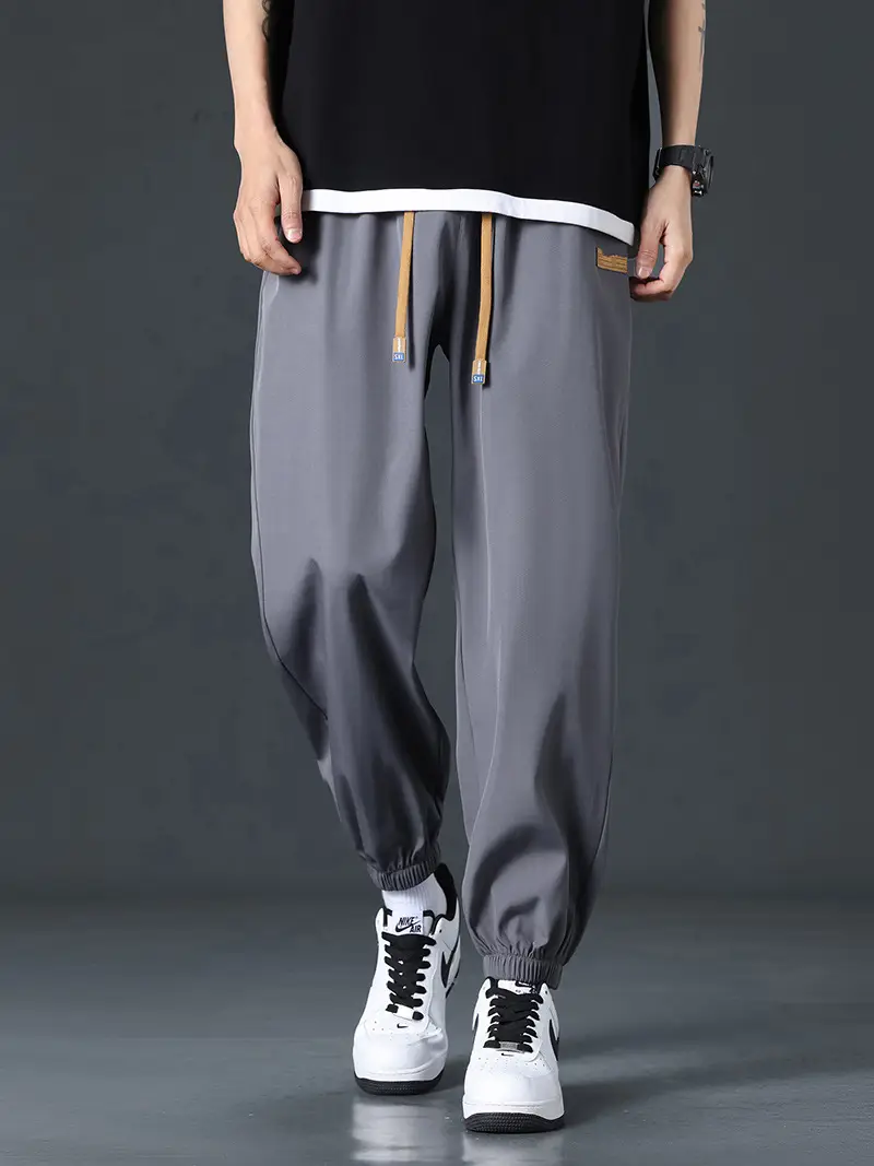 Men's Black Wide Leg Loose Draped Sports Pants - Image 6