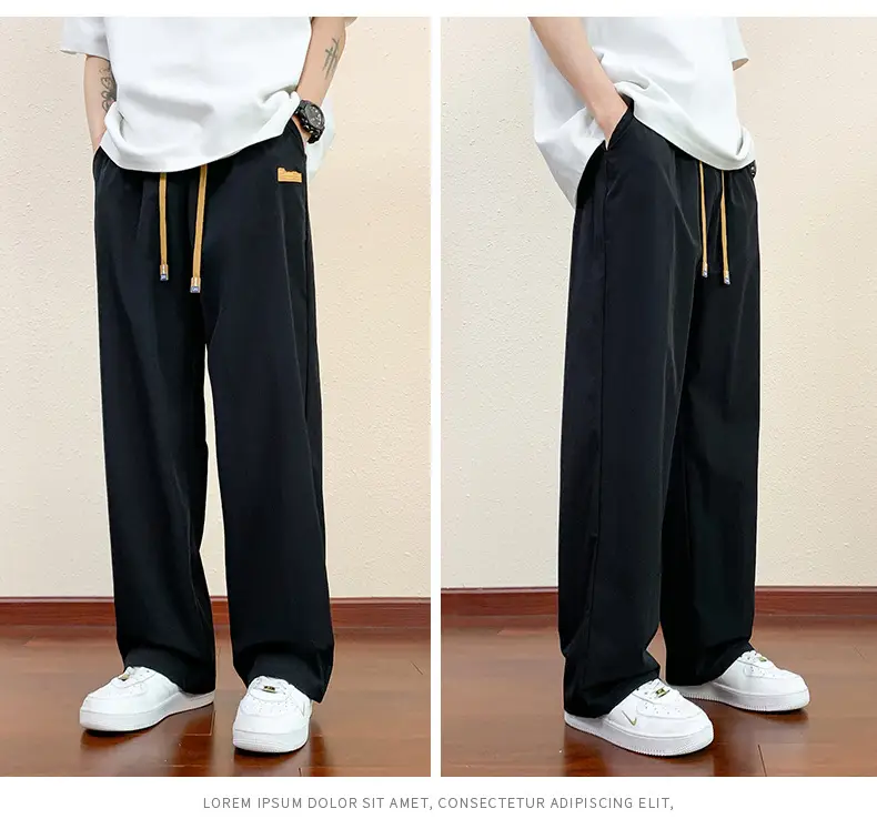 Men's Black Wide Leg Loose Draped Sports Pants — feature 13