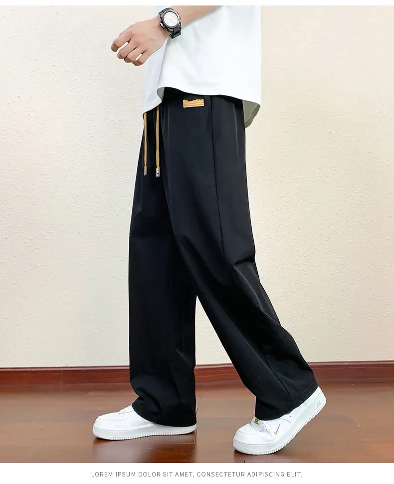 Men's Black Wide Leg Loose Draped Sports Pants — feature 14