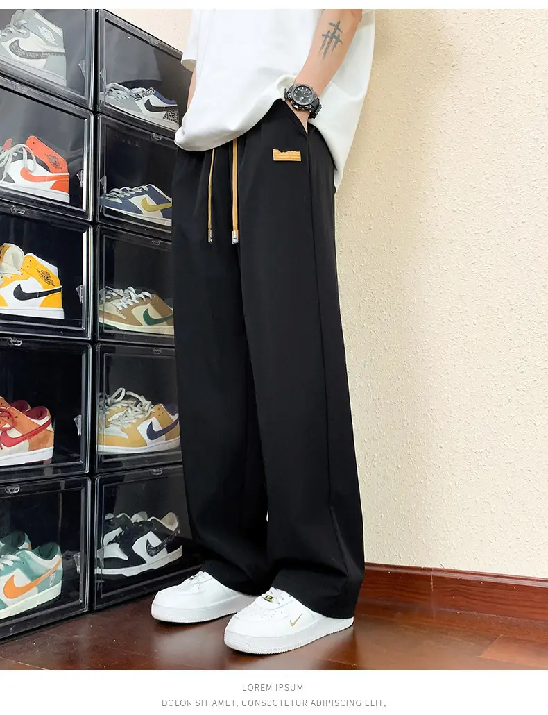 Men's Black Wide Leg Loose Draped Sports Pants — feature 15