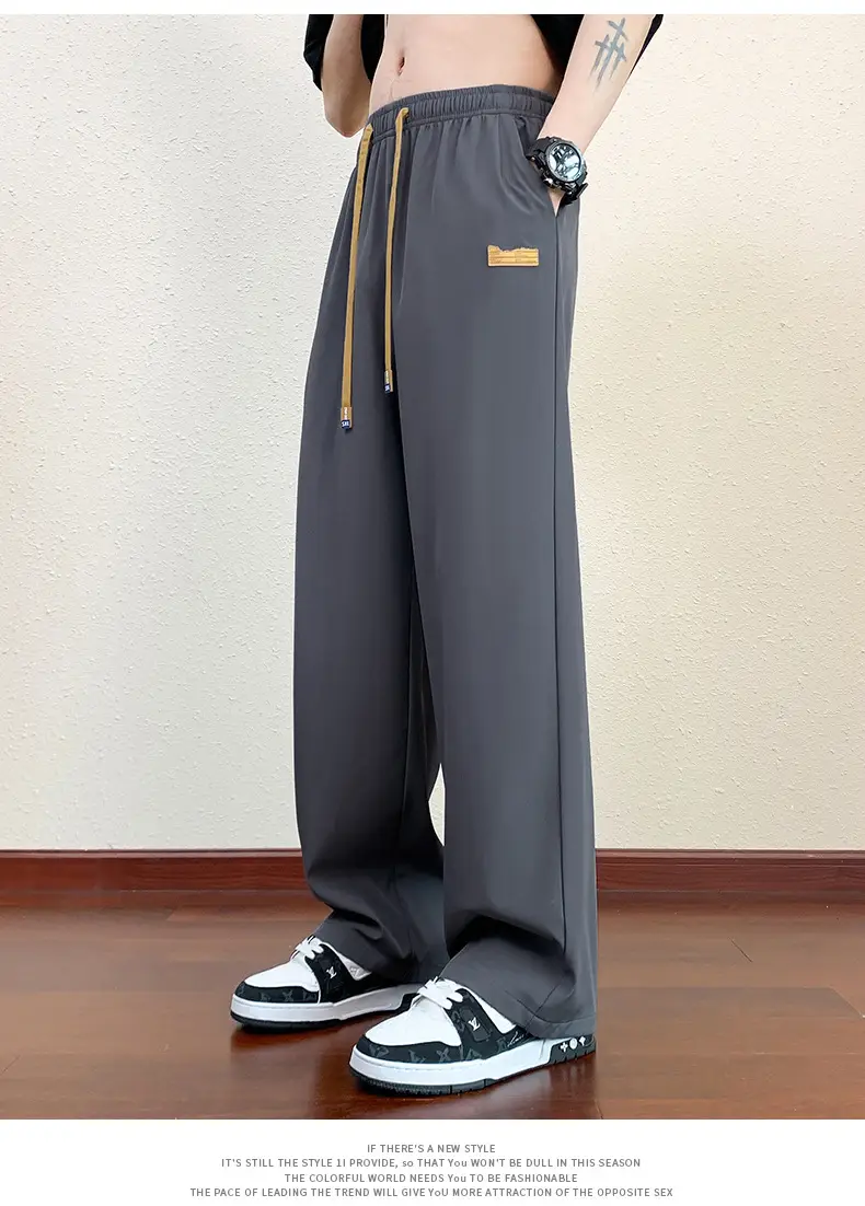Men's Black Wide Leg Loose Draped Sports Pants — feature 17