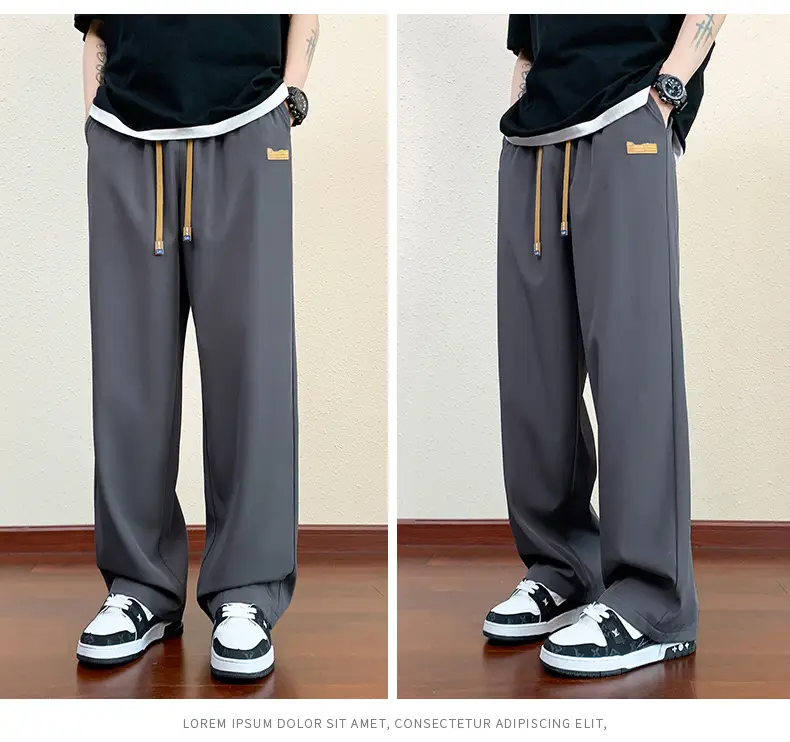 Men's Black Wide Leg Loose Draped Sports Pants — feature 18