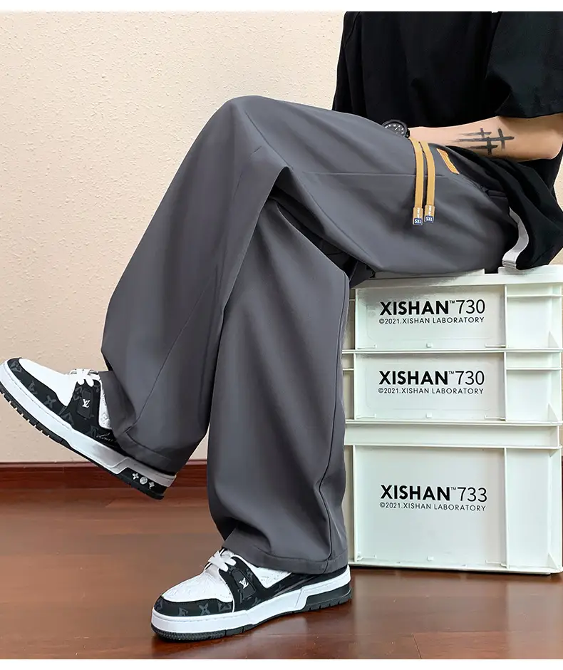 Men's Black Wide Leg Loose Draped Sports Pants — feature 21