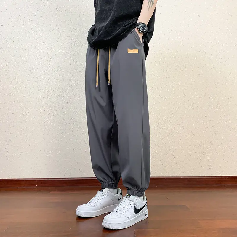 Men's Black Wide Leg Loose Draped Sports Pants - Image 2
